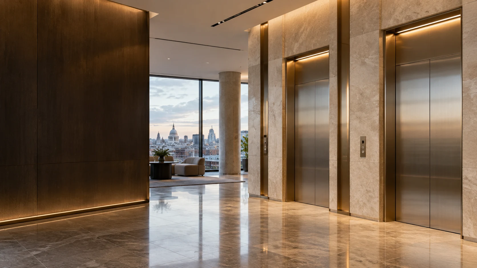 Illustrative image of a contemporary London lift lobby